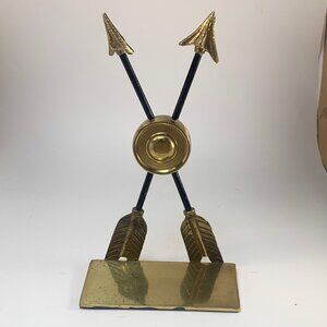 Maitland Smith MCM Arrow-Inspired Brass And Metal Decorative Stand With Shield